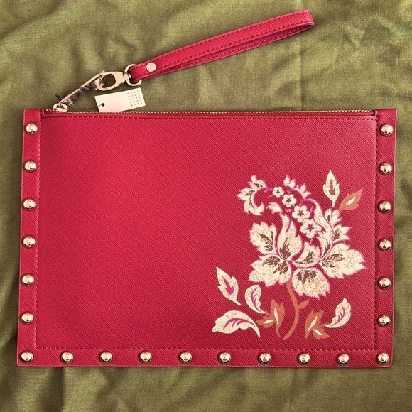 Brand New White House Black Market Maroon Studded Floral Large Wristlet Clutch - Picture 14 of 14